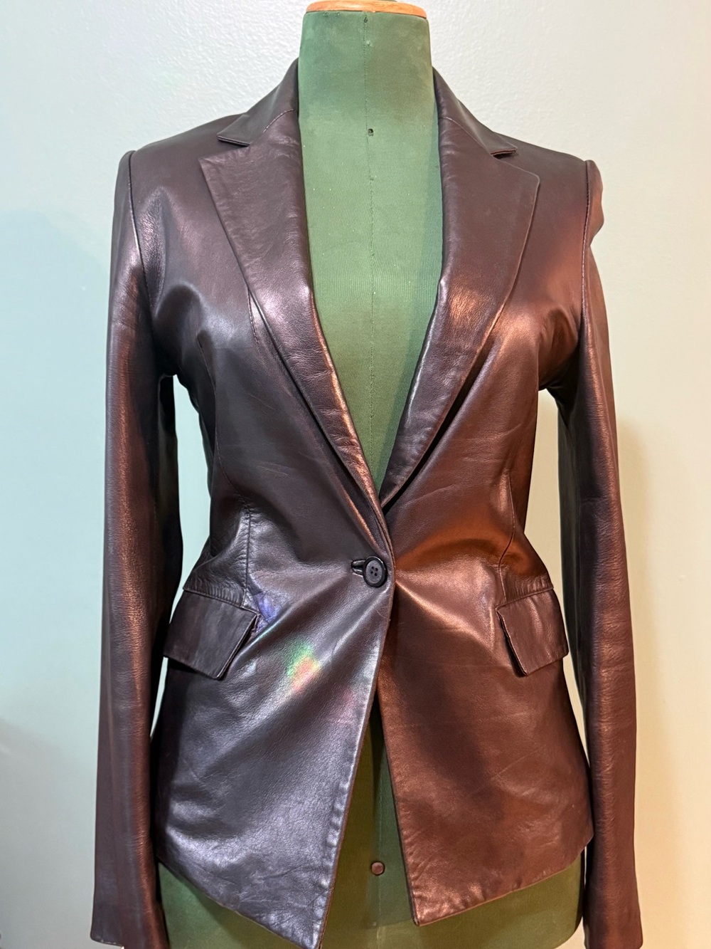 90’s black leather tailored blazer